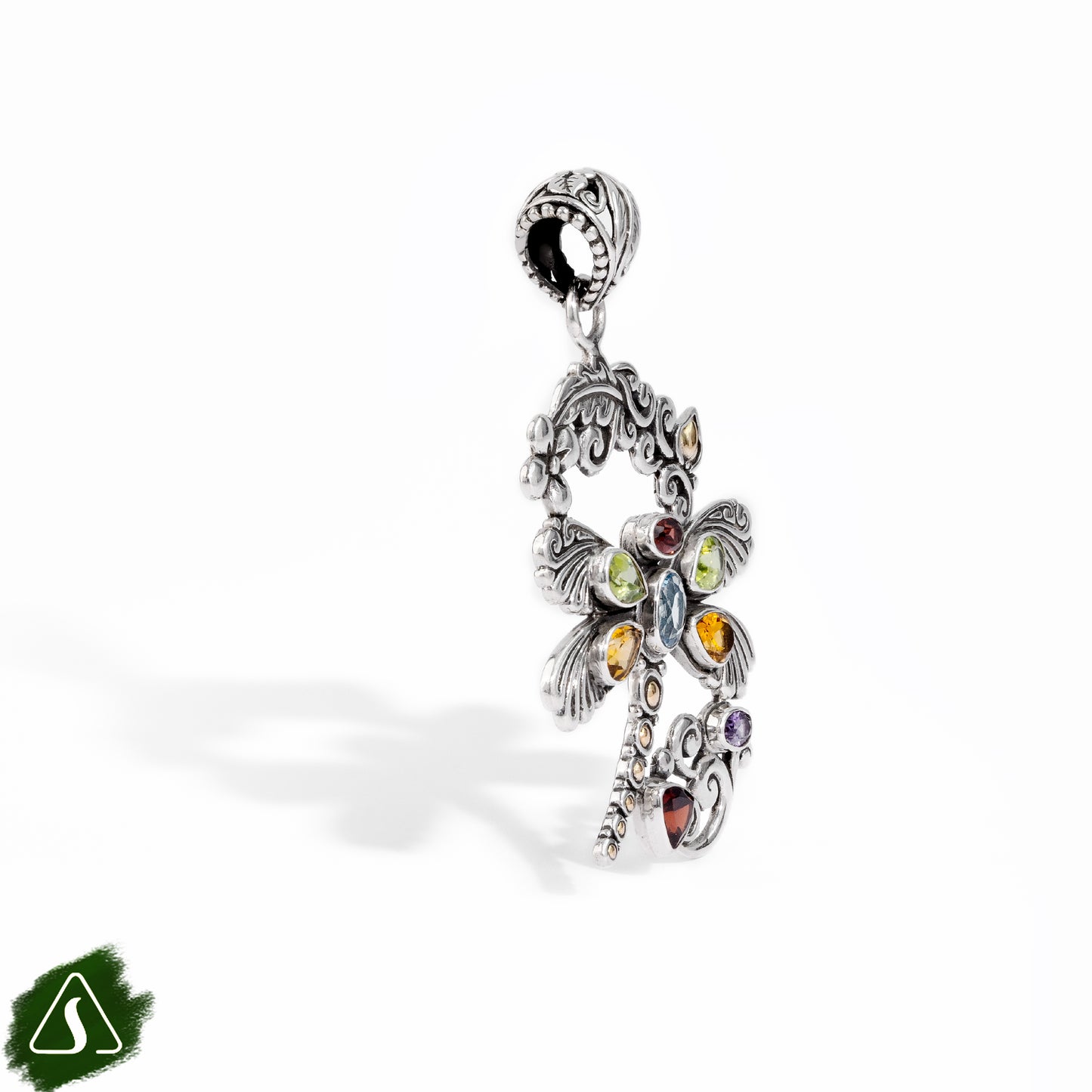 Necklace Charm Dragonfly Pendant with Multi Gemstones