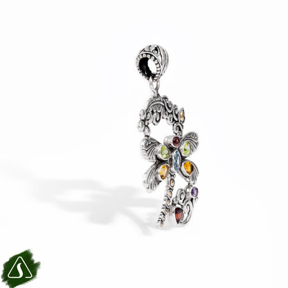 Necklace Charm Dragonfly Pendant with Multi Gemstones