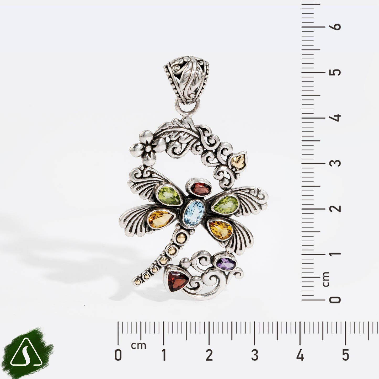 Handmade Sterling Silver Dragonfly Pendant, Bali Gemstone Dragonfly Necklace Charm, Multi Gemstone Nature Jewelry,