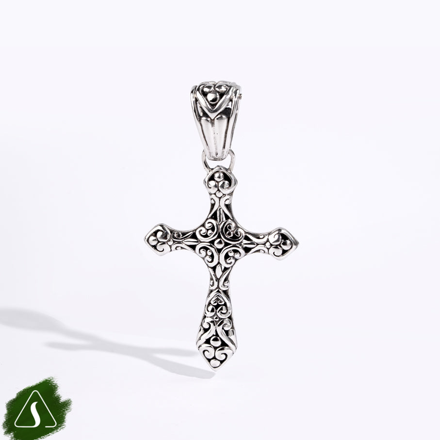 Sterling Silver Filigree Cross Pendant | Handmade Bali Christian Cross Charm