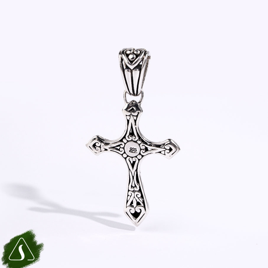 Sterling Silver Filigree Cross Pendant | Handmade Bali Christian Cross Charm