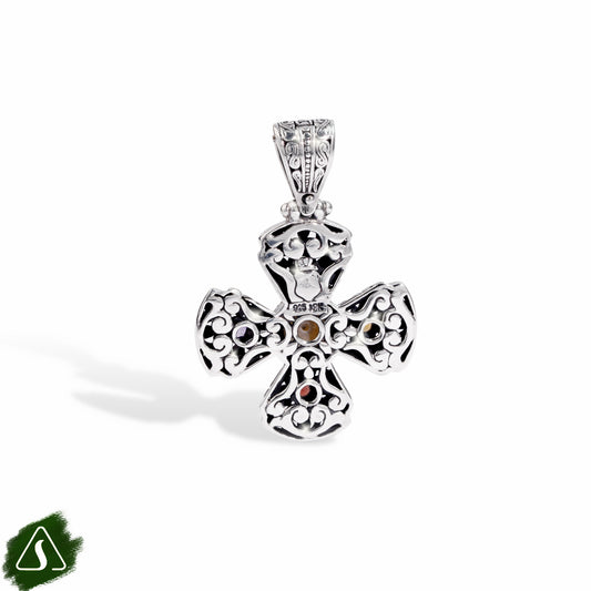 Artisan Sterling Silver Petal Cross Pendant with Pearl Centerpiece