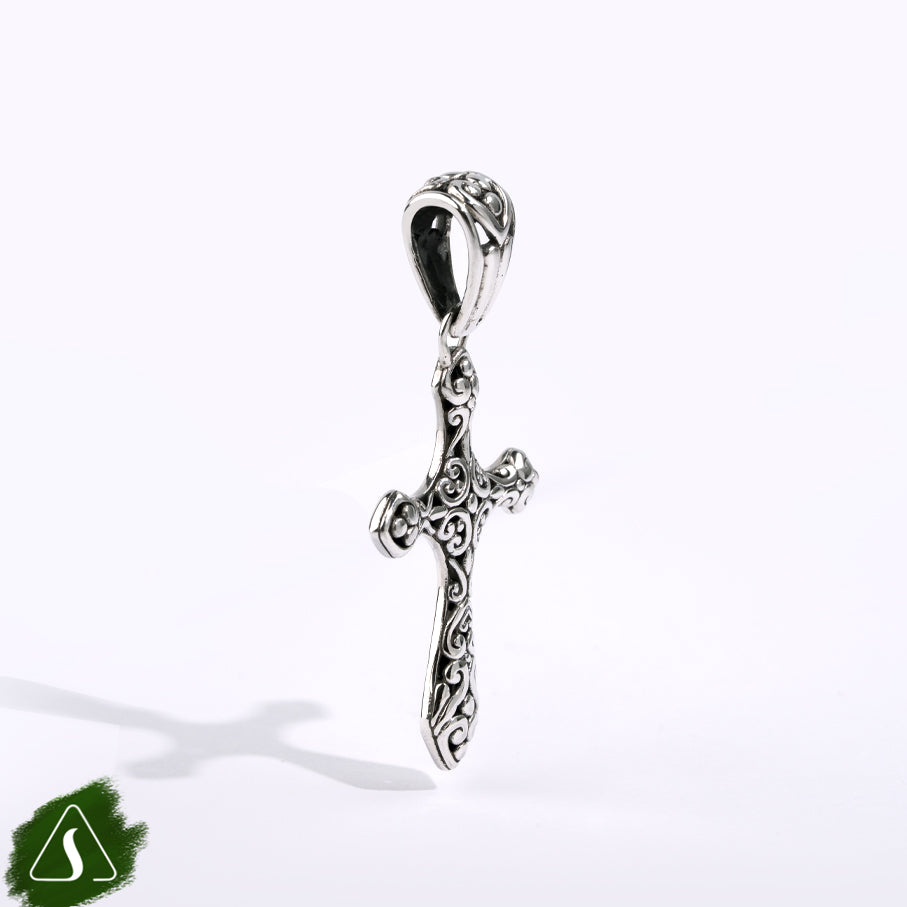 Sterling Silver Filigree Cross Pendant | Handmade Bali Christian Cross Charm