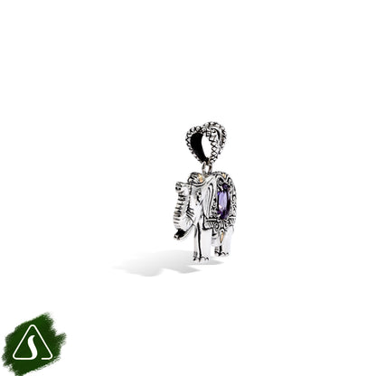 Sterling Silver Elephant Pendant with Natural Amethyst & 18K Gold Accents