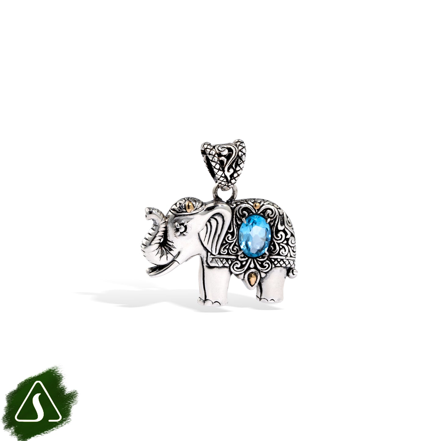 Sterling Silver Elephant Pendant with Natural Amethyst & 18K Gold Accents