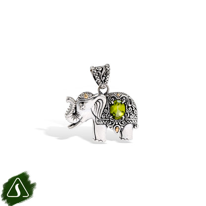 Sterling Silver Elephant Pendant with Natural Amethyst & 18K Gold Accents