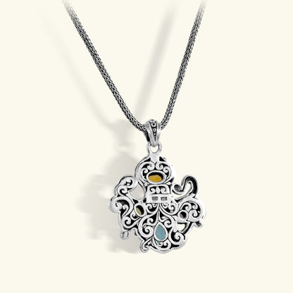Sterling Silver Octopus Pendant Necklace with Multicolor Gemstones