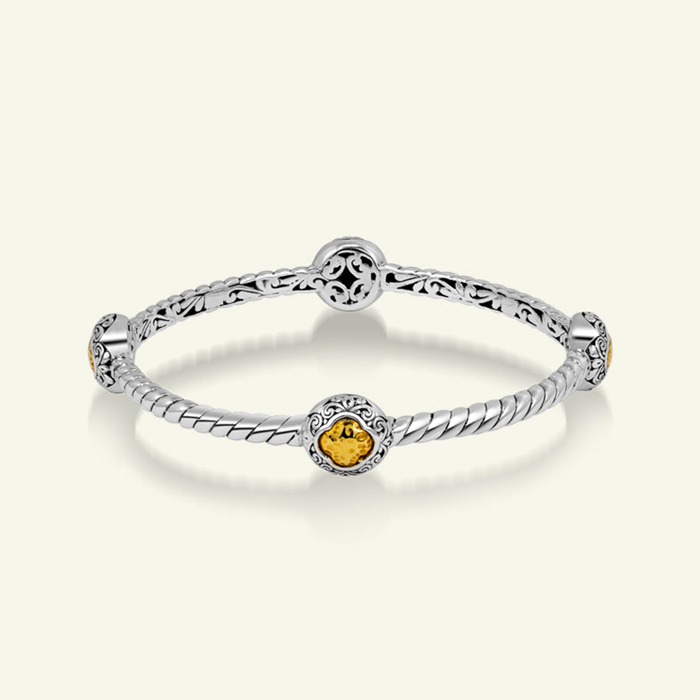 925 Sterling Silver Twisted Cable Bracelet with Gold Plated Details
