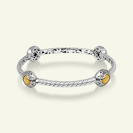 925 Sterling Silver Twisted Cable Bracelet with Gold Plated Details