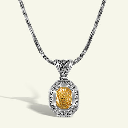 Unique Octagon-Shaped Silver Pendant with Gold Plated Textured Center