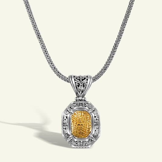 Unique Octagon-Shaped Silver Pendant with Gold Plated Textured Center