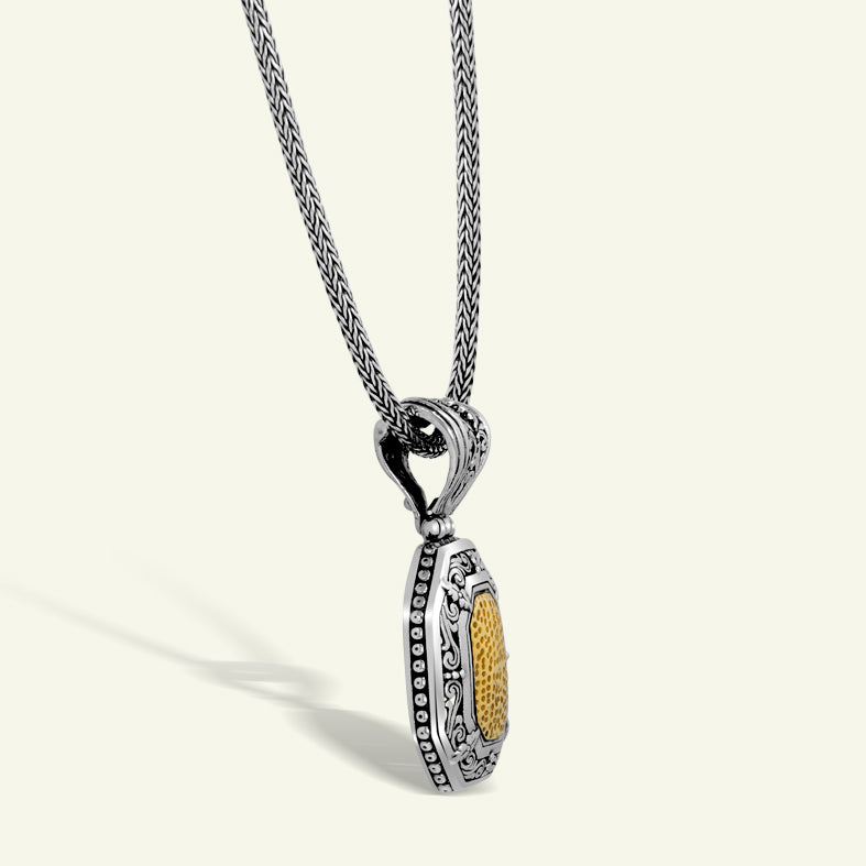 Unique Octagon-Shaped Silver Pendant with Gold Plated Textured Center
