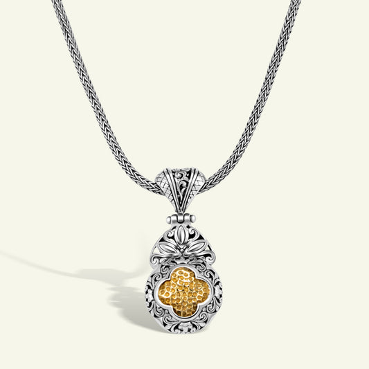 Sterling Silver Pendant Necklace with Gold Plated Honeycomb Center