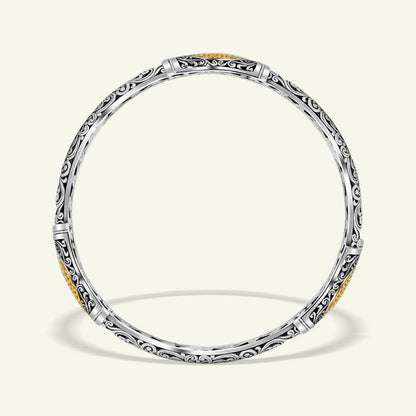 Sterling Silver Bangle Bracelet with Gold Plated Honeycomb Center