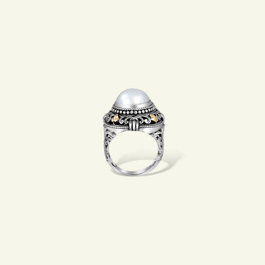 Artisan Balinese Sterling Silver Ring with Natural Pearl – Regal & Elegant Design