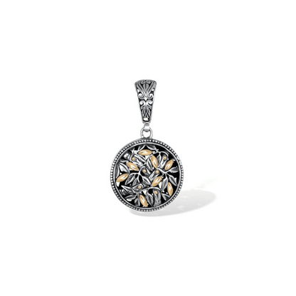 Two Tone Bamboo Leaves Round Pendant with 18K Gold Accents