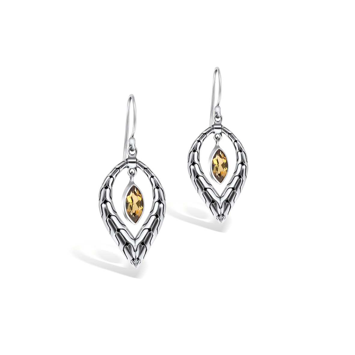 Bamboo Inspired Earrings with Marquise Citrine
