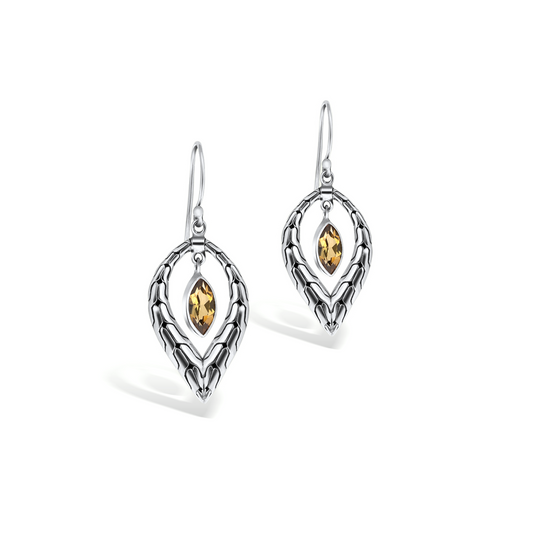 Bamboo Inspired Earrings with Marquise Citrine