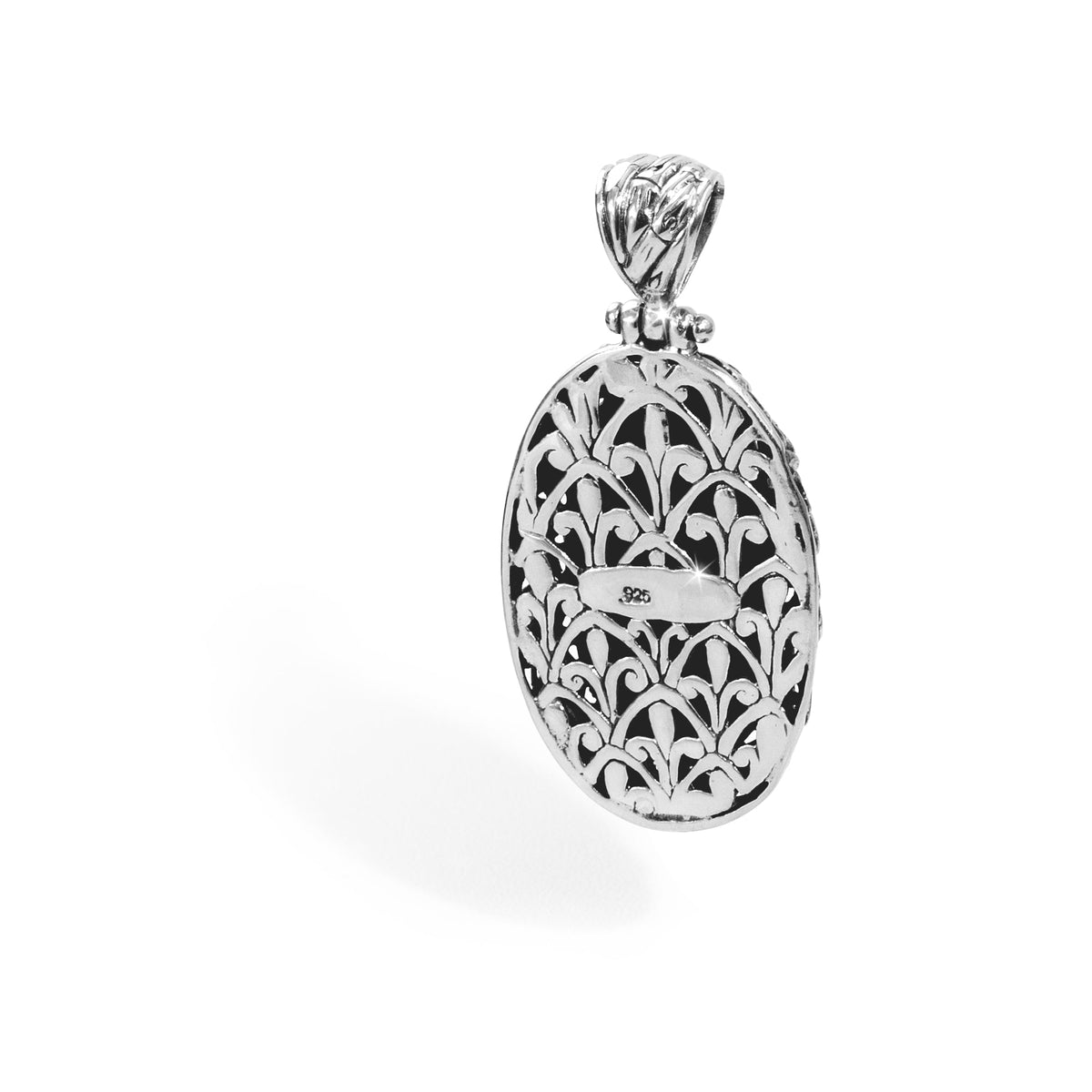 Balinese Silver Bamboo Pendant with Ornate Scrollwork