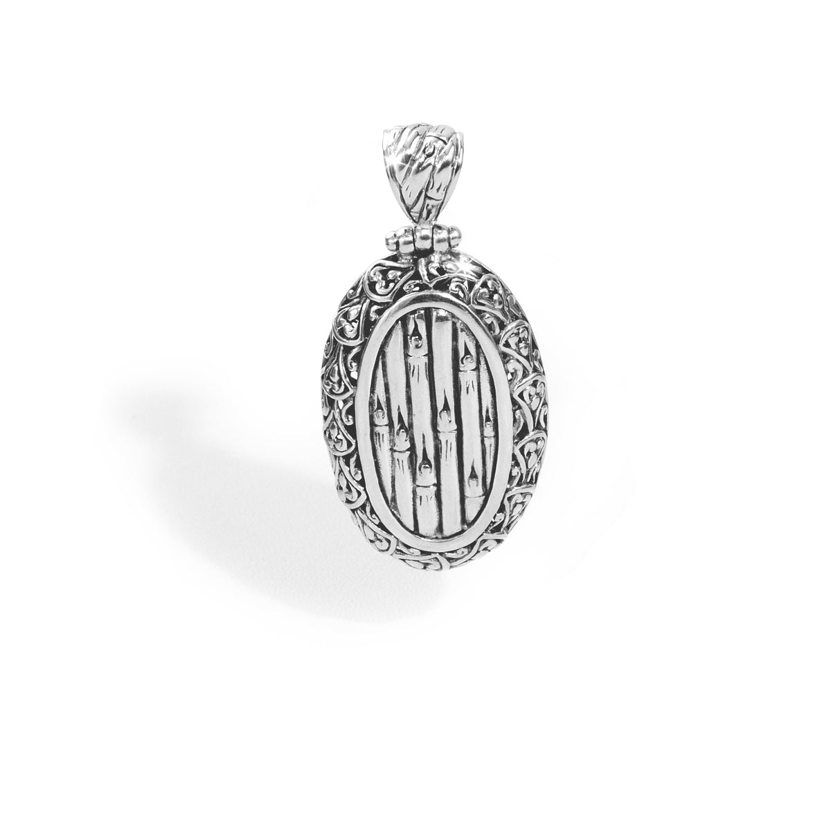 Balinese Silver Bamboo Pendant with Ornate Scrollwork
