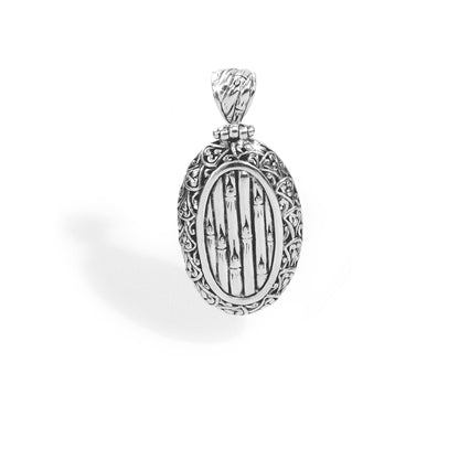 Balinese Silver Bamboo Pendant with Ornate Scrollwork