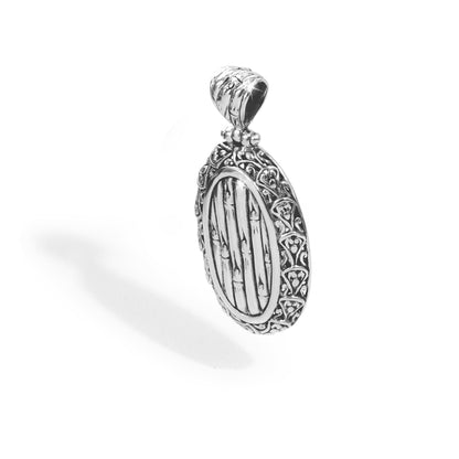 Balinese Silver Bamboo Pendant with Ornate Scrollwork