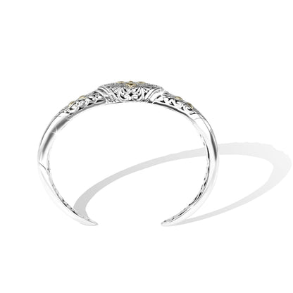 Puspa Royale – Balinese Floral Silver Cuff Bracelet with 18K Gold Accents