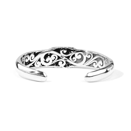 Puspa Royale – Balinese Floral Silver Cuff Bracelet with 18K Gold Accents