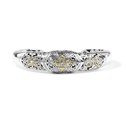 Puspa Royale – Balinese Floral Silver Cuff Bracelet with 18K Gold Accents
