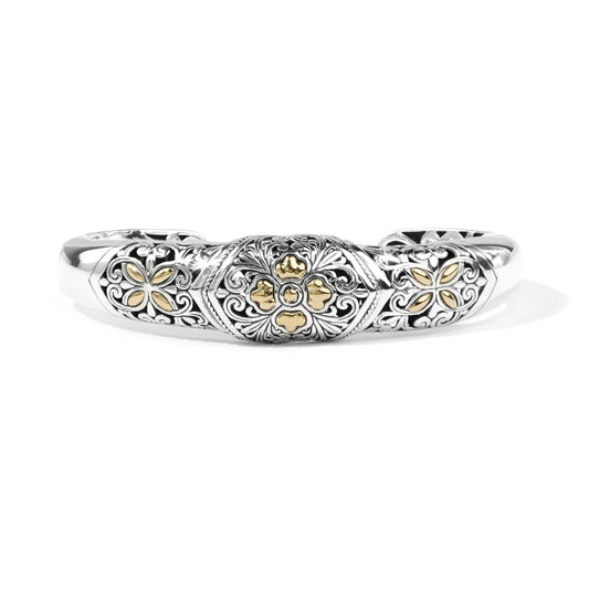Puspa Royale – Balinese Floral Silver Cuff Bracelet with 18K Gold Accents