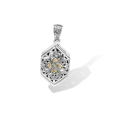 Balinese Batik Floral Sterling Silver Pendant with 18K Gold Accents