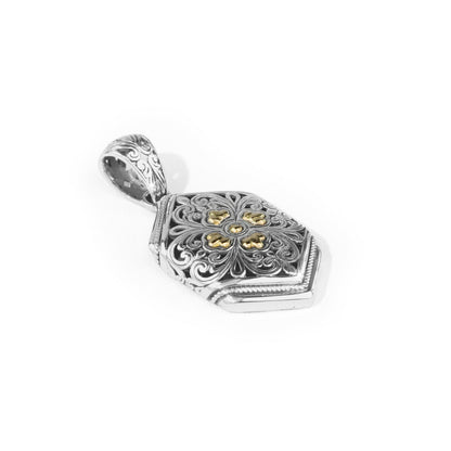 Balinese Batik Floral Sterling Silver Pendant with 18K Gold Accents