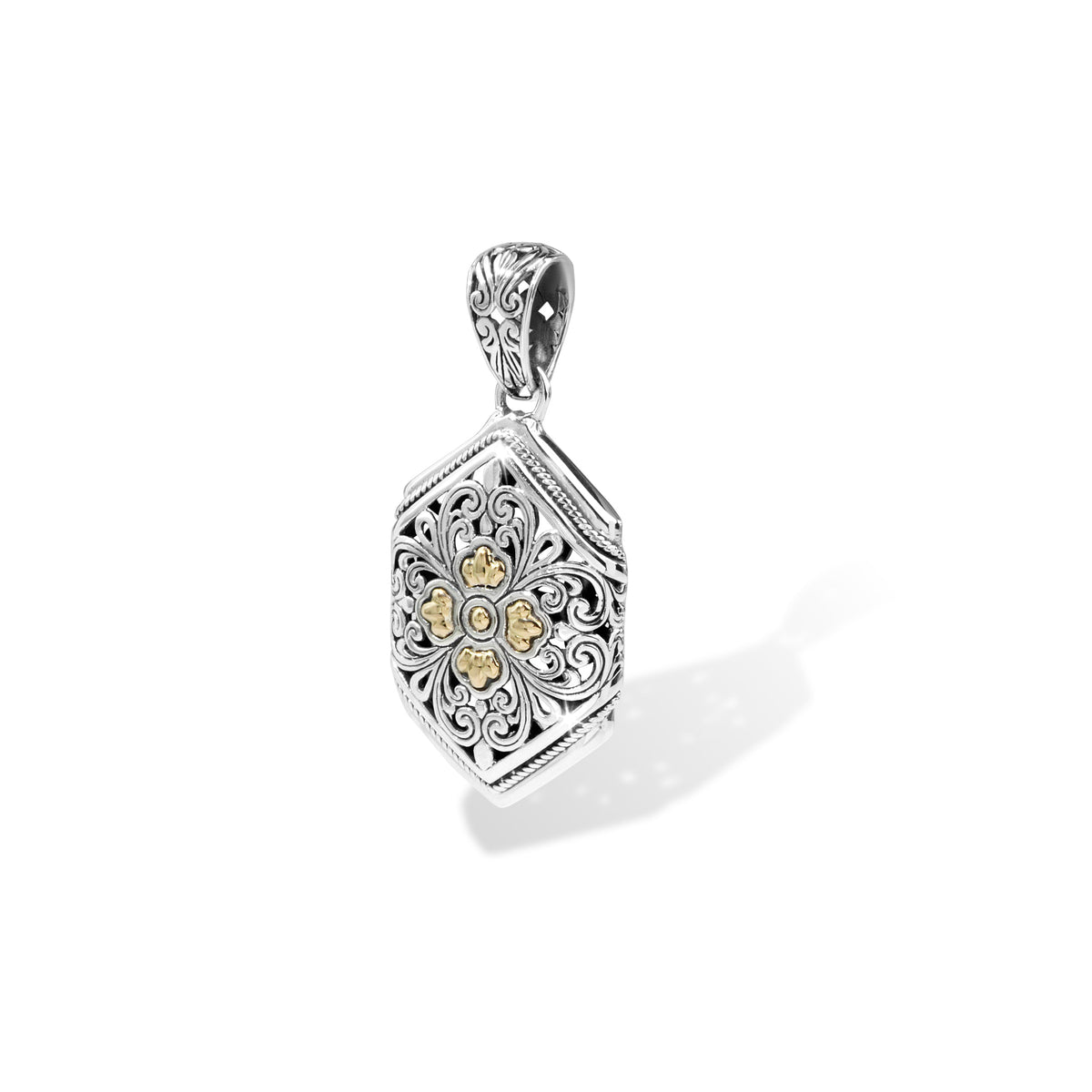 Balinese Batik Floral Sterling Silver Pendant with 18K Gold Accents