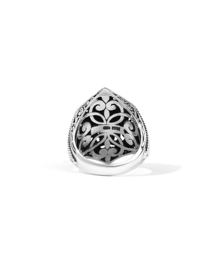 Balinese Batik Floral Sterling Silver Statement Ring with 18K Gold Accents