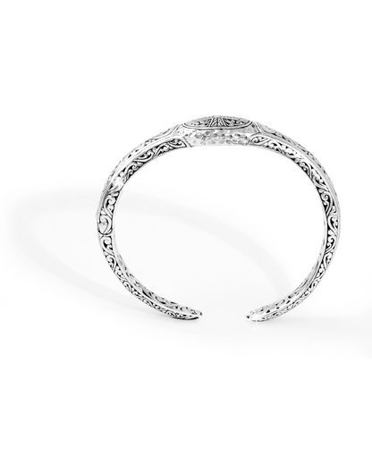 Balinese Floral Scroll Engraved Sterling Silver Cuff