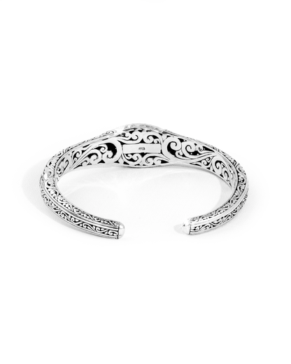 Balinese Floral Scroll Engraved Sterling Silver Cuff