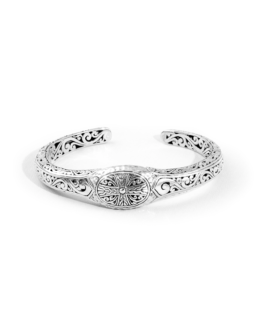 Balinese Floral Scroll Engraved Sterling Silver Cuff