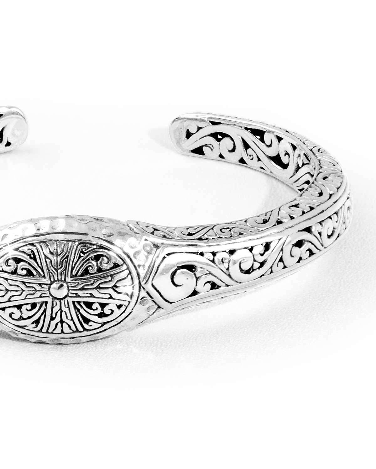 Balinese Floral Scroll Engraved Sterling Silver Cuff