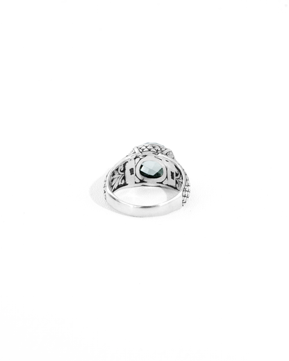 Green Amethyst Balinese Silver Ring with 18K Gold Accent