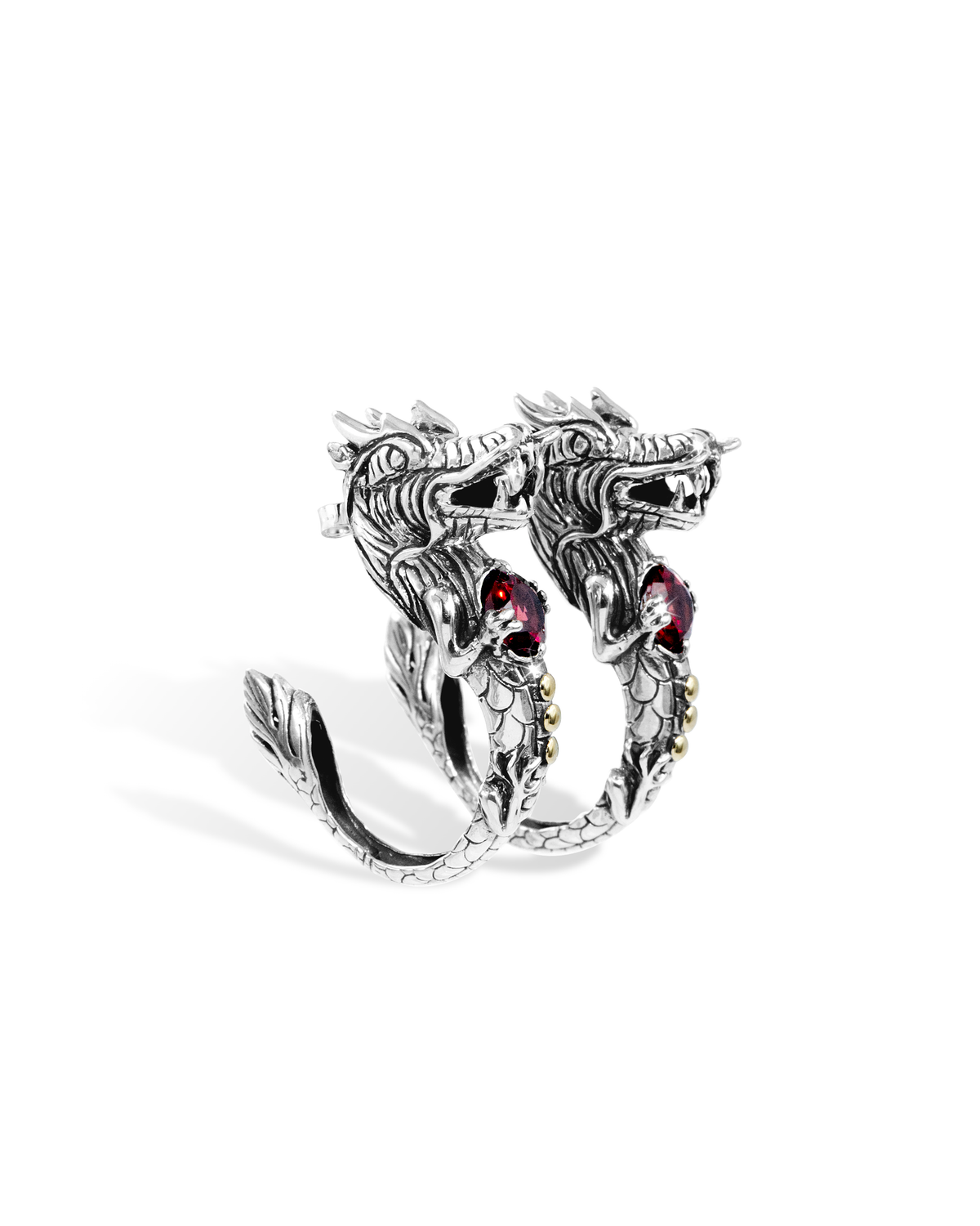 Dragon Head Garnet Silver Hoop Earrings