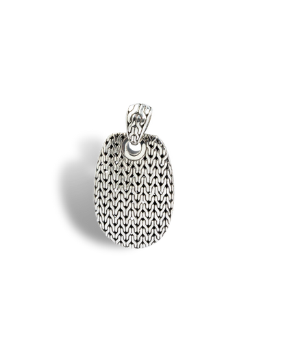 Balinese Dragon Scale Sterling Silver Oval Pendant with Textured Carving
