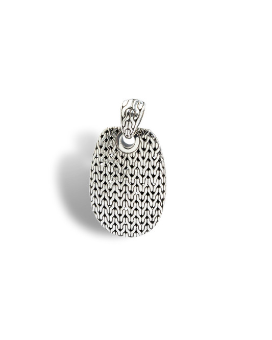 Balinese Dragon Scale Sterling Silver Oval Pendant with Textured Carving