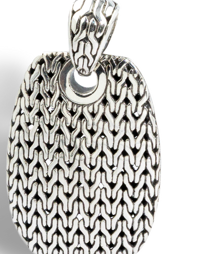 Balinese Dragon Scale Sterling Silver Oval Pendant with Textured Carving