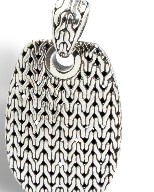 Balinese Dragon Scale Sterling Silver Oval Pendant with Textured Carving