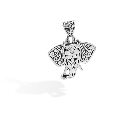 Balinese Silver Elephant Pendant with Ornate Scrollwork