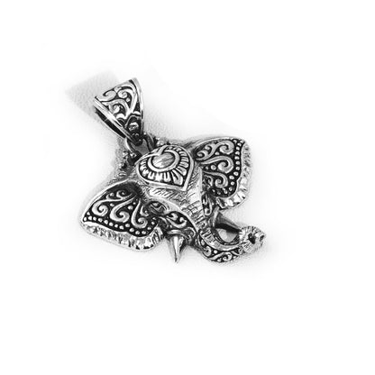 Balinese Silver Elephant Pendant with Ornate Scrollwork