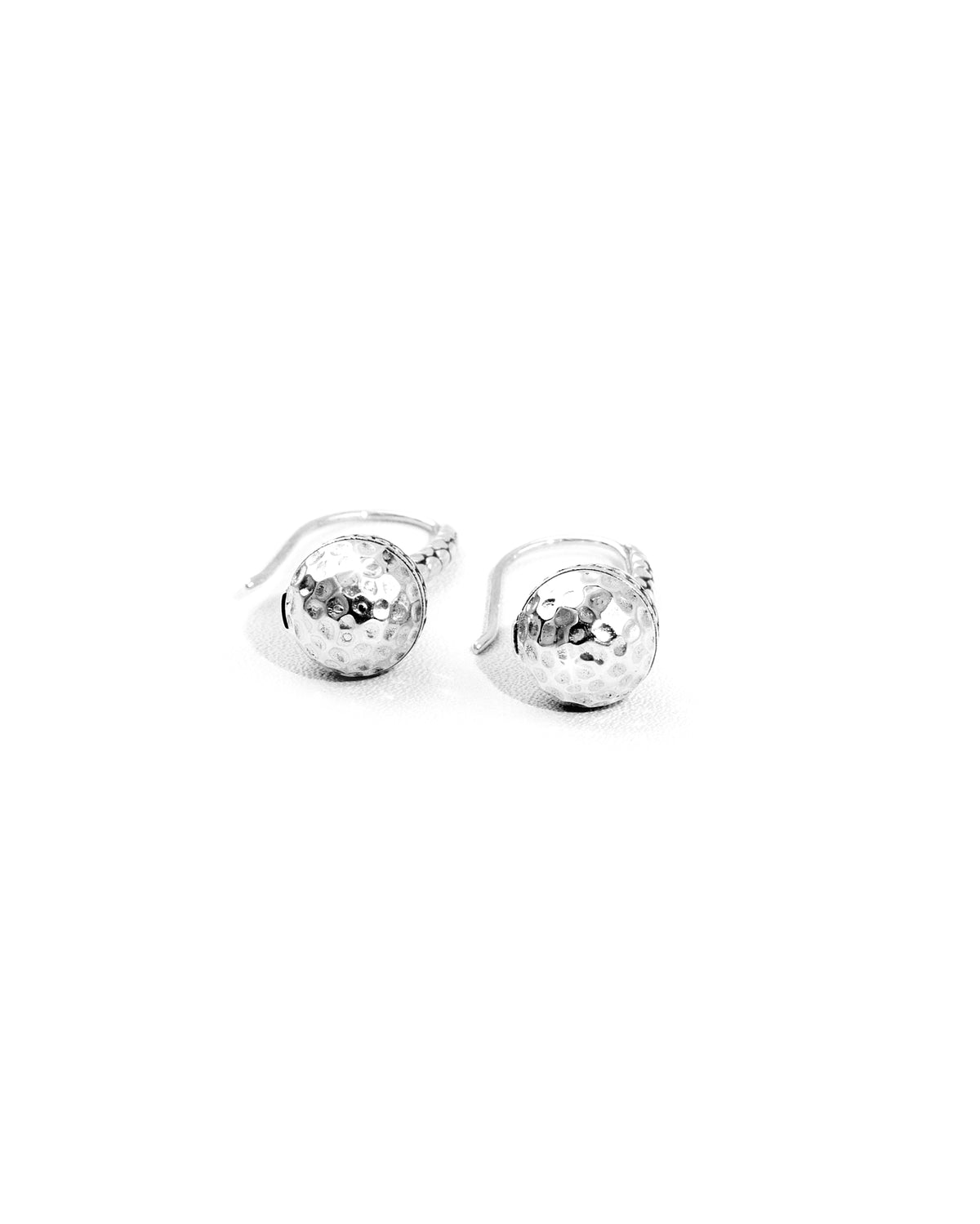 Balinese Hammered Silver Ball Drop Earrings with Ornate Floral Filigree and Fishhook Design