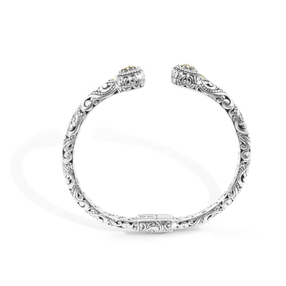 Ornate Balinese Filigree Silver Cuff with 18K Gold Floral Accents