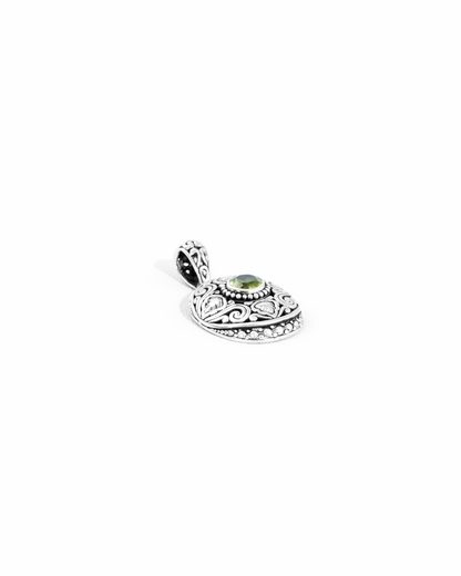 Filigree Peridot Silver Pendant with Balinese Scrollwork