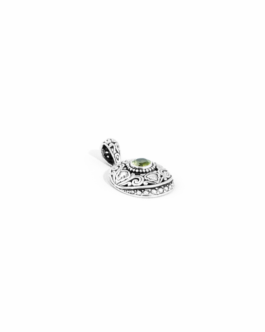 Filigree Peridot Silver Pendant with Balinese Scrollwork